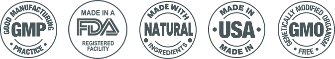GMP FDA Natural Made in USA GMO Free Seals